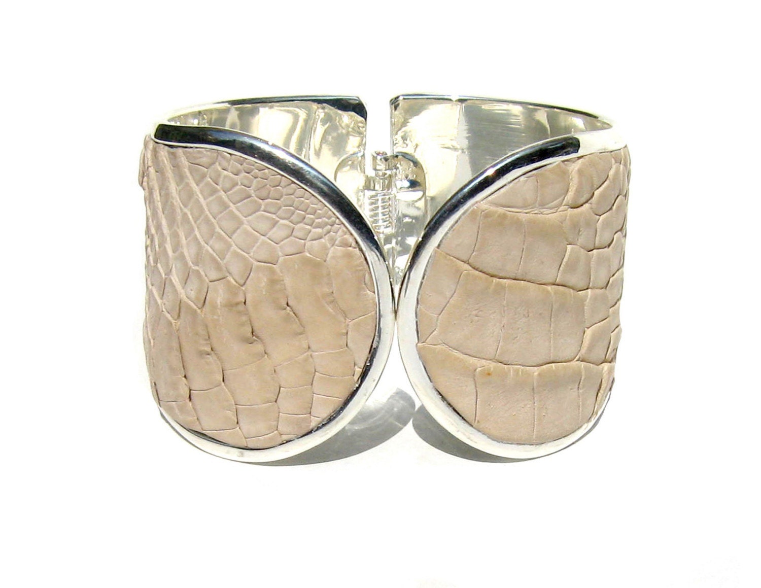 White Alligator Silver Capped Cuff