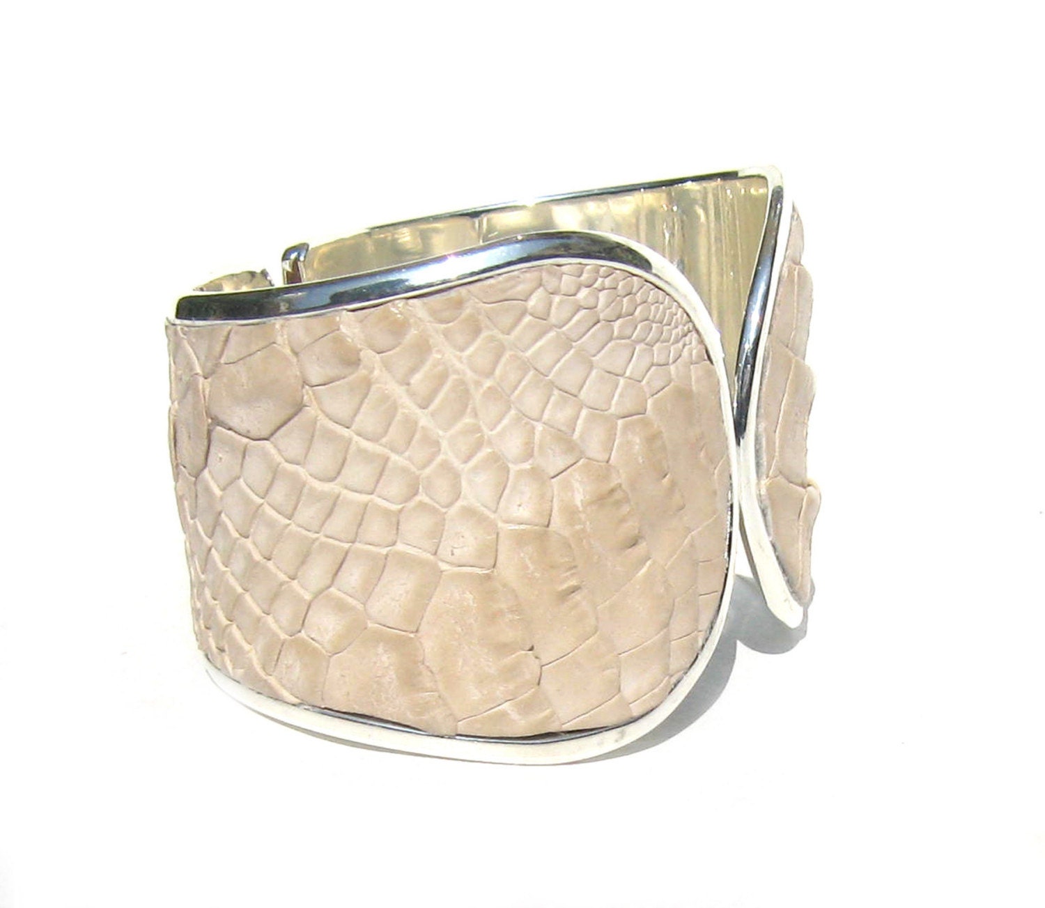 White Alligator Silver Capped Cuff