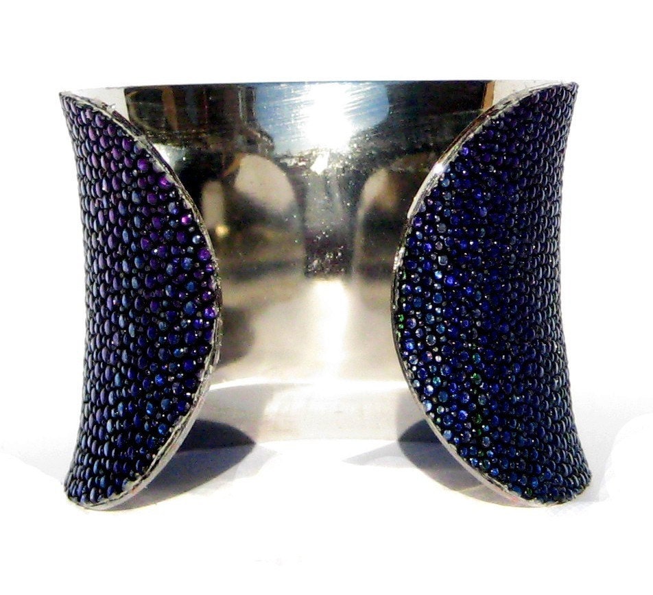 Metallic Blue Streaked Genuine Stingray Cuff Bracelet - LIMITED EDITION
