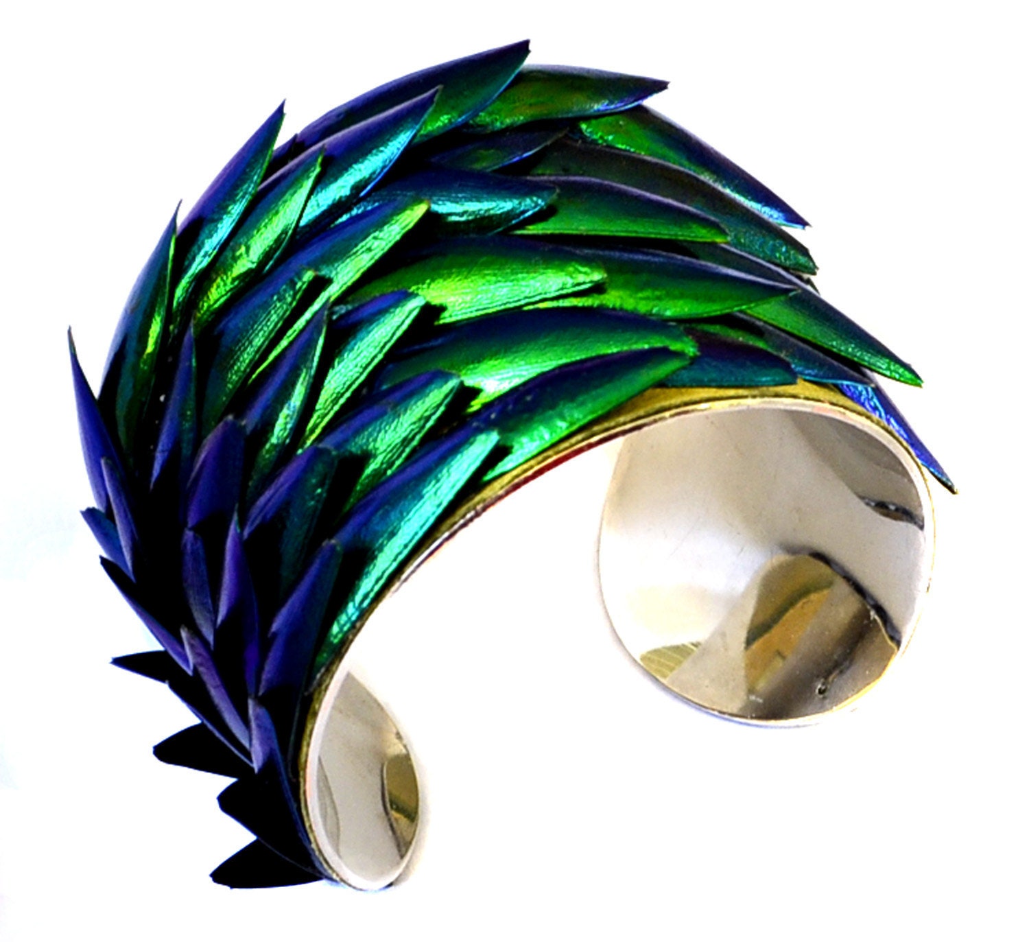 Jewel Beetle Wing Silver Lined Cuff Bracelet - by UNEARTHED