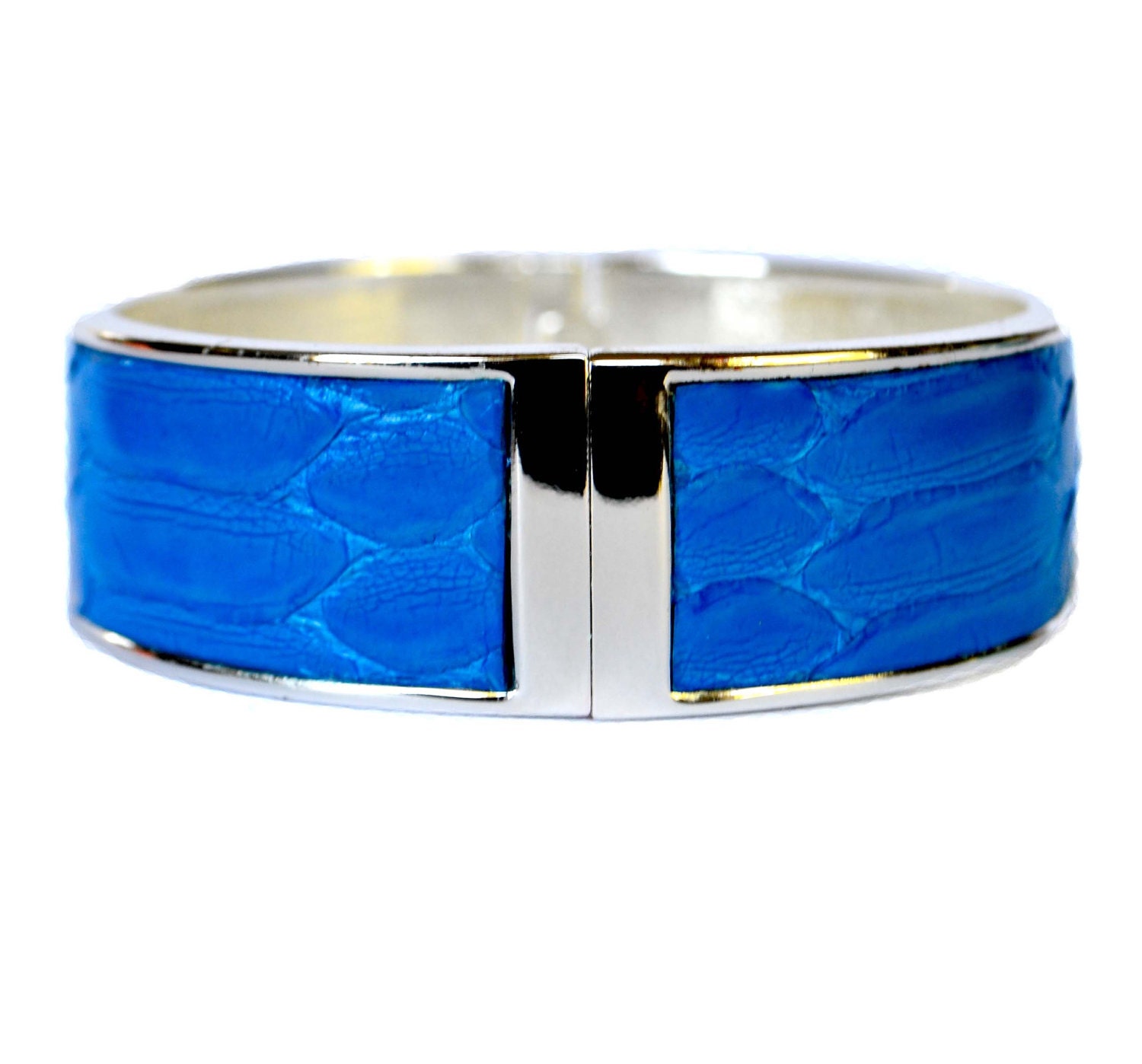OOAK Bright Blue Snakeskin Silver Capped Bangle - by UNEARTHED