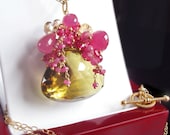 Hot Pink Sapphire and Bi-Color Quartz Necklace with Citrine and Hot Pink Tourmaline