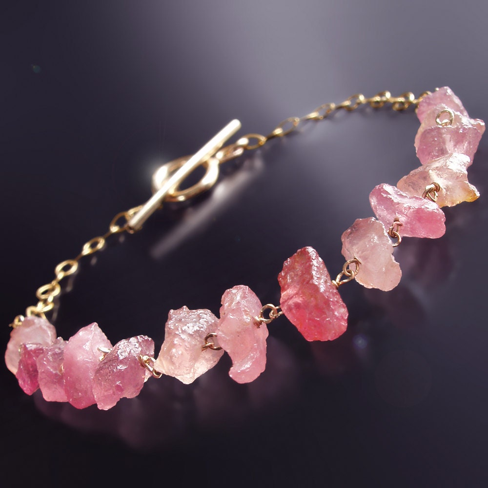Rough, Uncut Pink Sapphire Bracelet