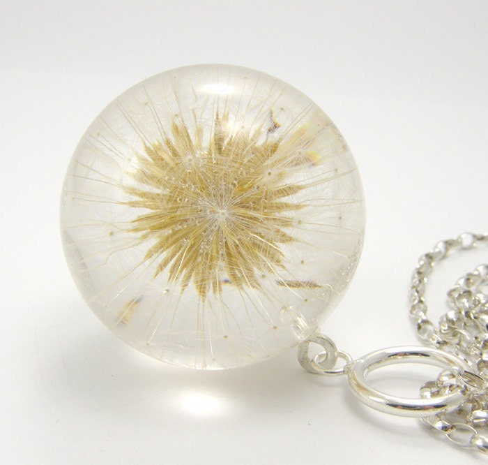 Delicate Dandelion Pendant, resin pendant, floral pendant, resin necklace