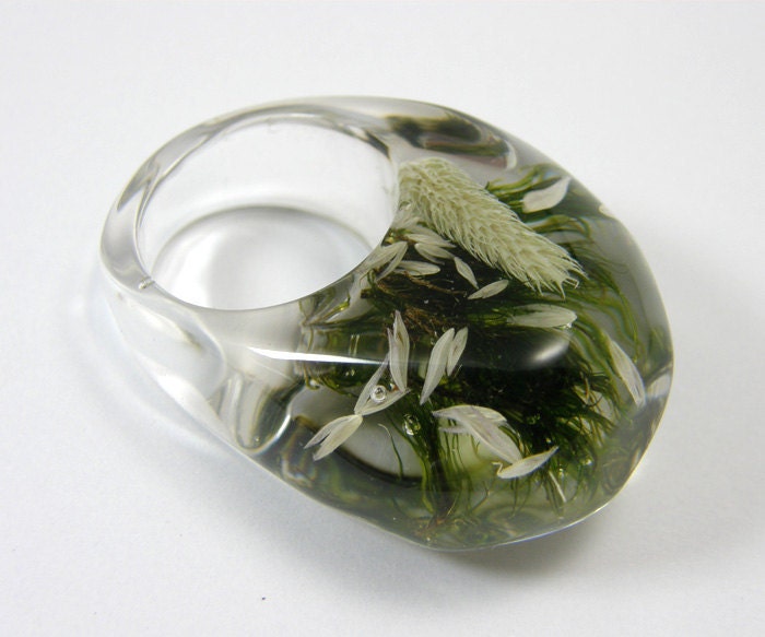 Clear  Moss and Grass Ring