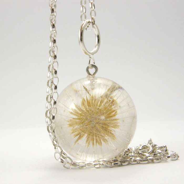 Delicate Dandelion Pendant, resin pendant, floral pendant, resin necklace