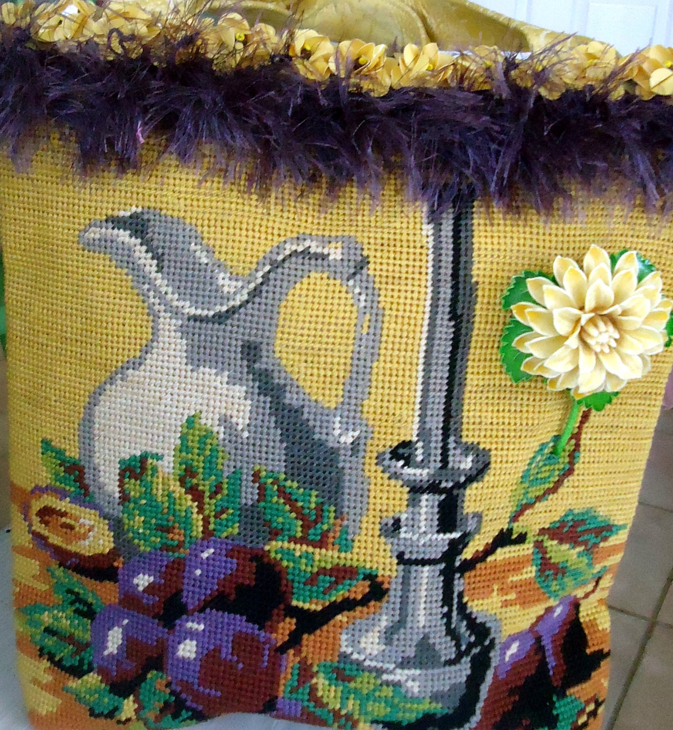 Sale Vintage Still Life Needlepoint Handbag