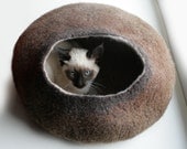 Cat Nap Cocoon / Cave / Bed / House / Vessel - Hand Felted Wool - Crisp Contemporary Design - READY TO SHIP Brown Bubble