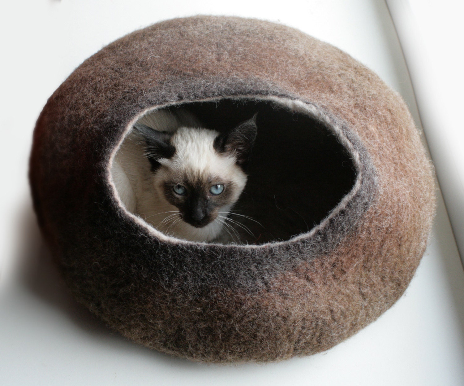 Cat Nap Cocoon / Cave / Bed / House / Vessel - Hand Felted Wool - Crisp Contemporary Design - READY TO SHIP Brown Bubble