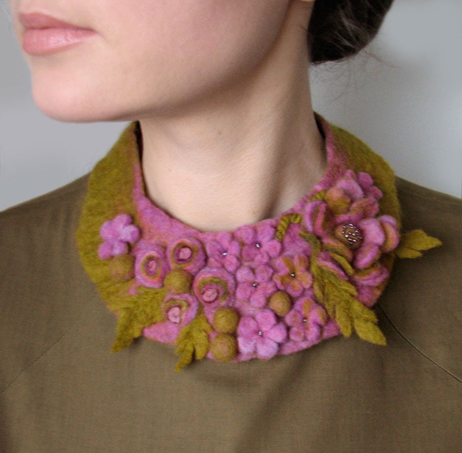 Frida Kahlo inspired Lilac Meadow Felted Neck Piece made