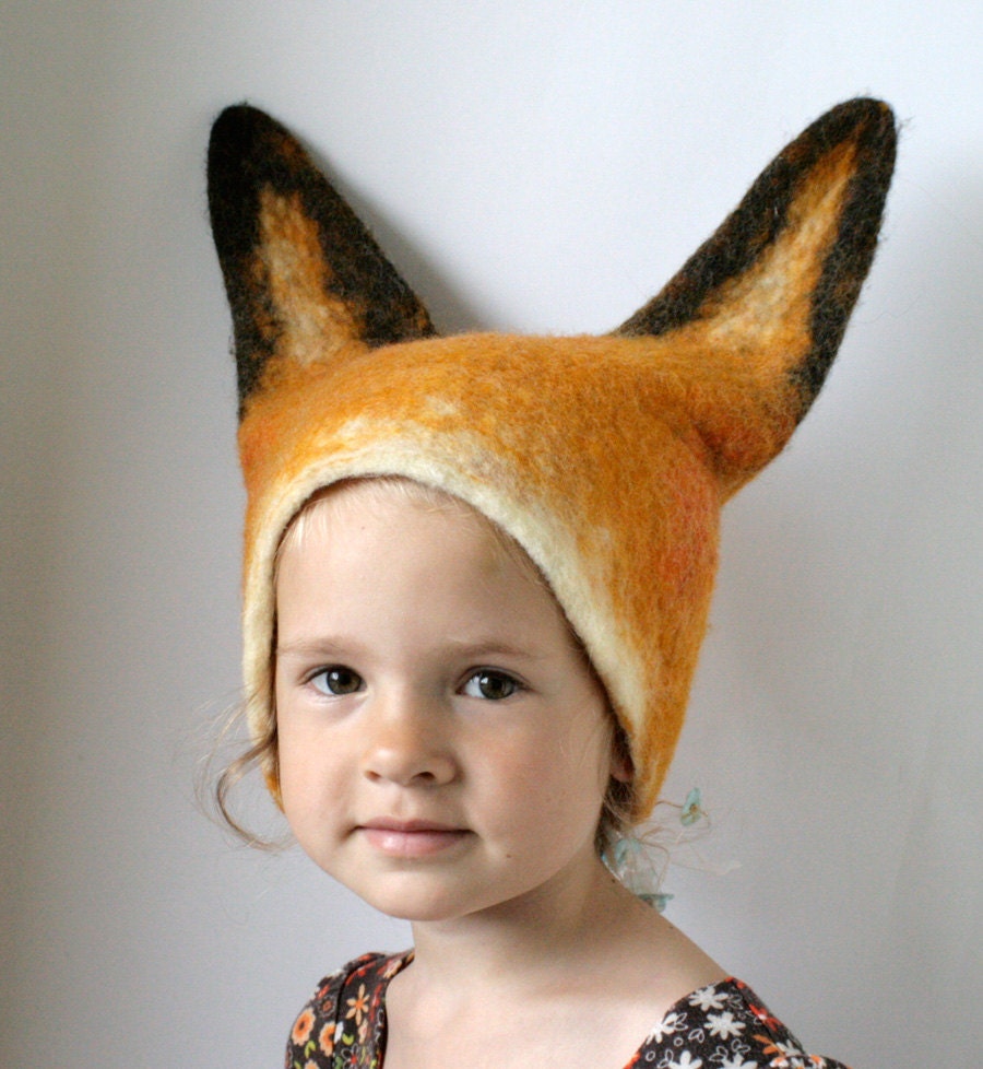 Fox Hat -- Hand Felted Wool -- Size Medium/Large