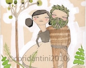 watercolor painting of a Man and woman - an archival print about LOVE - by cori dantini - 8 x 8 - limited edition ...archival.