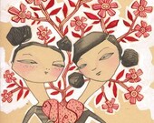 whimsical painting about friendship and love -  8 x 10 inch limited edition and archival print by cori dantini