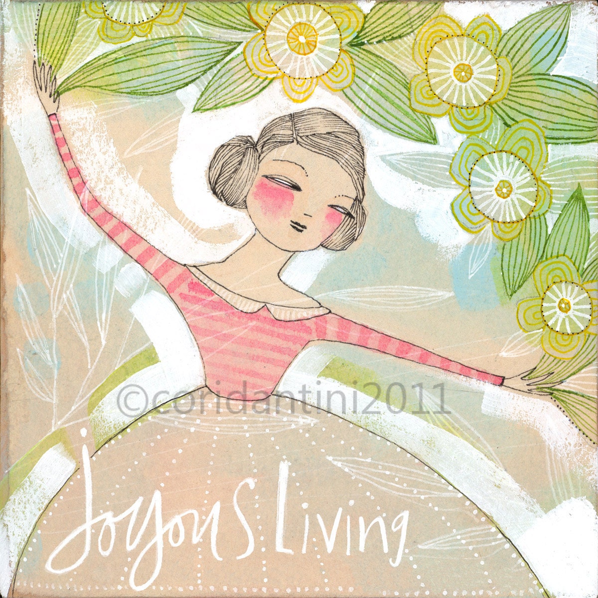 watercolor painting of a woman with flowers - an archival limited edition 8 x 8 inch art print by cori dantini