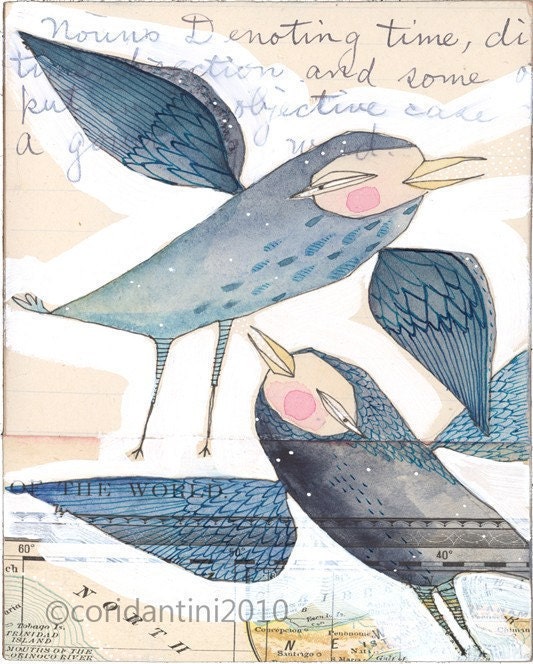 bird art - wall art - reproduction - 8 X 10 - LIMITED EDITION - archival - print - twilight and eveby cori dantini