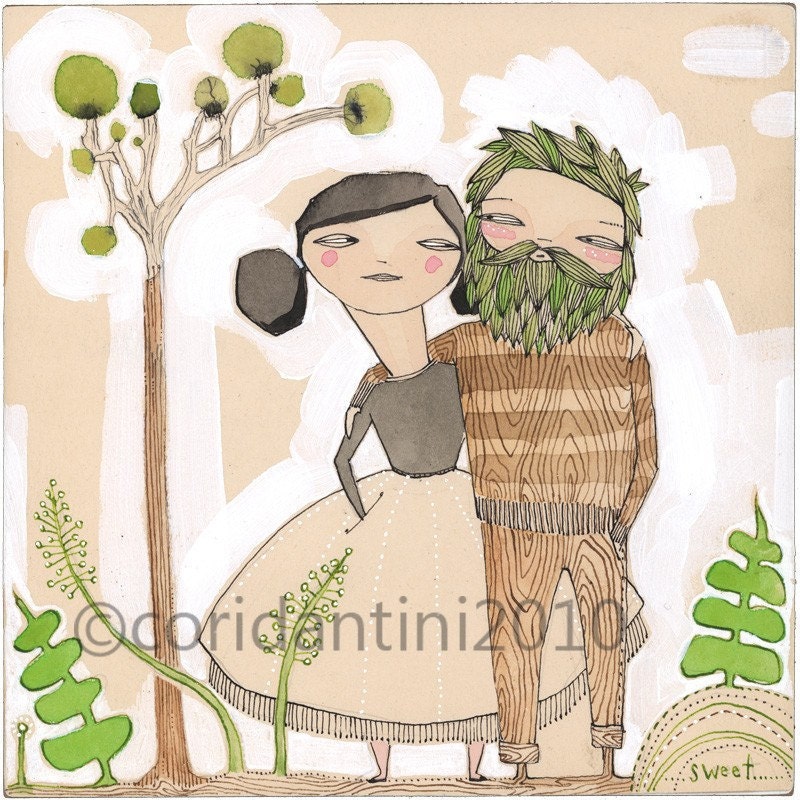 watercolor painting of a Man and woman - an archival print about LOVE - by cori dantini - 8 x 8 - limited edition ...archival.