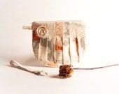 Zippered Pleated clutch, bag, Spring Bridesmaid Gift Idea, Grey Orange Ivory Rosebud Bridal Wedding Clutch Wristlet, Purse by Lolos