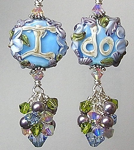 Glitterbug Originals I DO in BLUE Handmade Lampwork Art Glass Earrings SRAJD