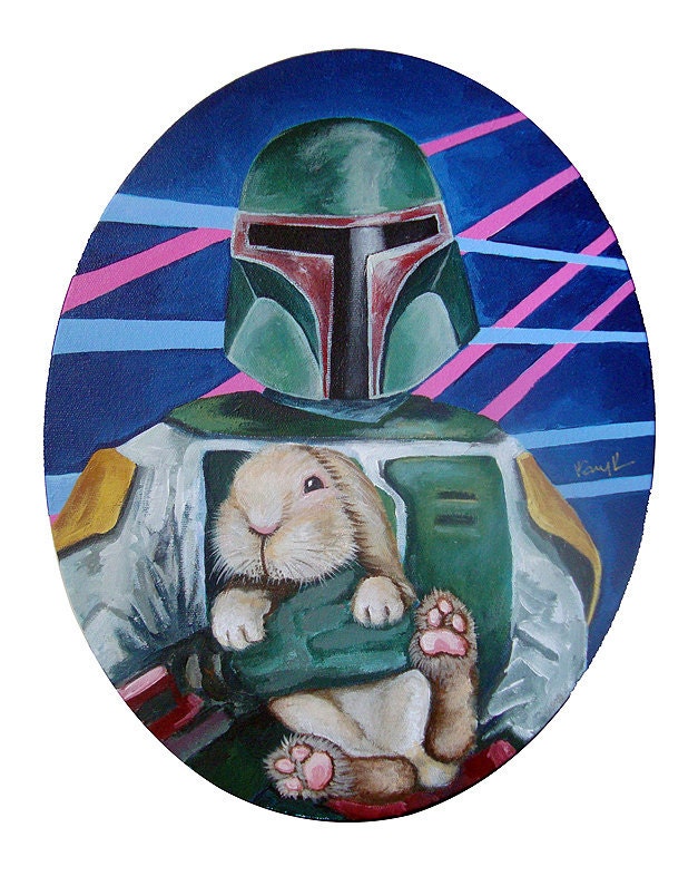 PRINT Boba Fett with Fuzzy Bunny 7.25 x 9.75