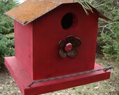 Rustic Primitive Red Bird House Industrial Home and Garden