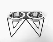 Modern Metal Elevated Pet Feeder Dog Bowl Holder Pets Feeding Station Industrial Country Blacksmith Forged Ironwork