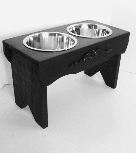 Large Dog Bowl Holder Elevated Dog Feeder Pet Feeding Station Modern Cottage French Country Black