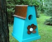Rustic Blue Birdhouse Reclaimed Recycled Industial Home and Garden Cottage Chic