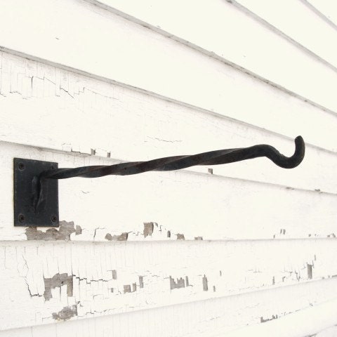 Industrial Home Iron Wall Hook Planter Lantern Birdhouse Holder Blacksmith Forged Steel