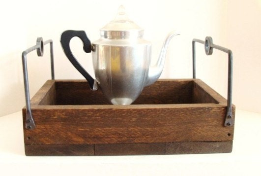 Rustic Reclaimed Wood Caddy Wood Organizer Wood Display Tabletop Centerpiece Lazy Susan Wine Beer Container