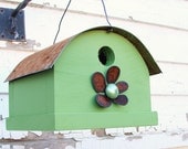 Green Rustic Birdhouse Quonset Barn Style Decorative Bird House Farmhouse Cottage
