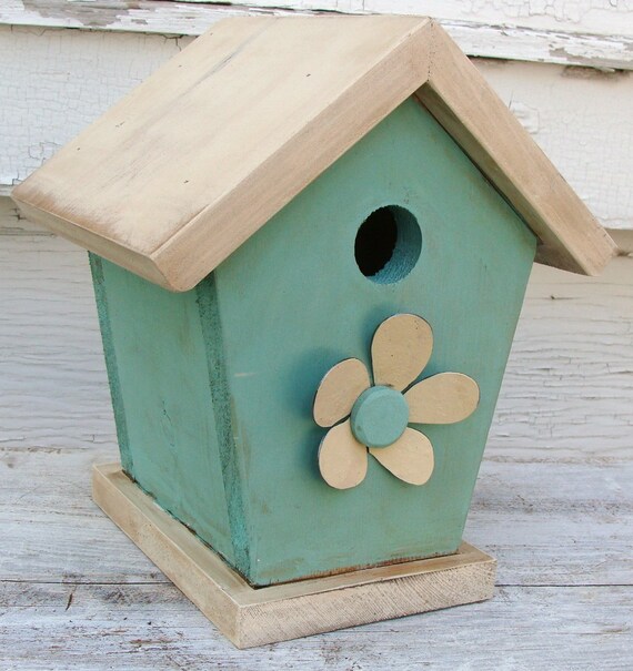 Shabby Cottage Chic Birdhouse Aqua Blue Birdhouse Metal Flower Birdhouse