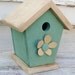 Shabby Cottage Chic Birdhouse Aqua Blue Birdhouse Metal Flower Birdhouse