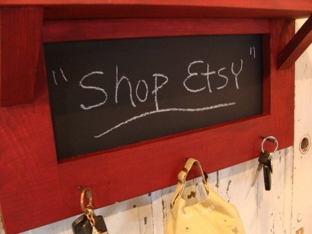 Wood Shelf Chalkboard Shelf Key Hooks Rack Organizer Wall Decor Chalk Board Nursery Kitchen - any color