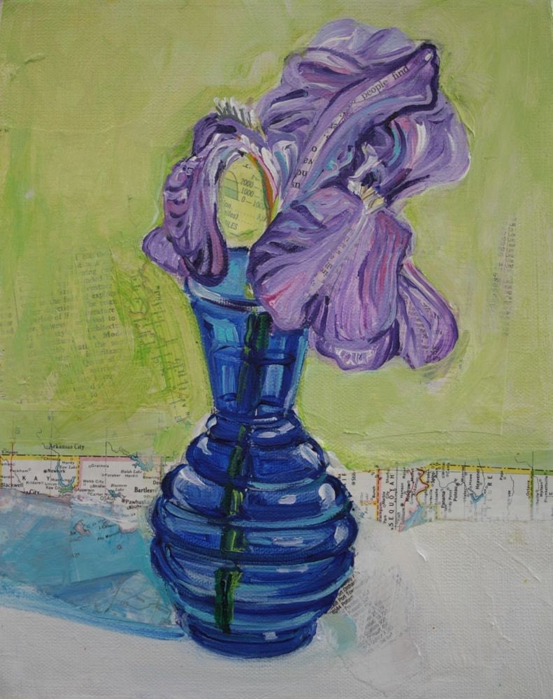 SALE Iris Found original mixed media painting by Polly Jones