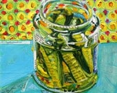 PIckle Polka original mixed media collage painting