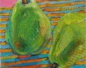 Pear Standing Guard, an original mixed media painting by Polly Jones