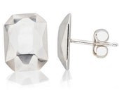 Emerald cut stud earrings - Faceted diamond like- recycled sterling silver - faceted metal - ready to ship - Modern Rock