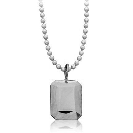 Modern diamond necklace, faceted metal, sterling silver, Modern Rock Emerald cut