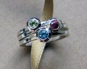 Sterling stack rings - peridot, rhodolite garnet, swiss blue topaz - mothers rings - birthstone - set of 3- size 7