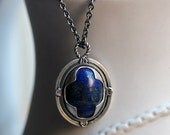Blue lapis compass necklace - chilean lapis lazuli cabochon - graduation gift - bezel set - compass rose - Find your way