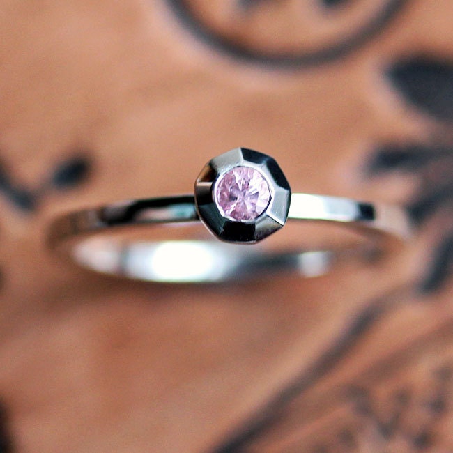 Pink sapphire stack ring - recycled sterling silver -september birthstone - gemstone stack ring - size 7