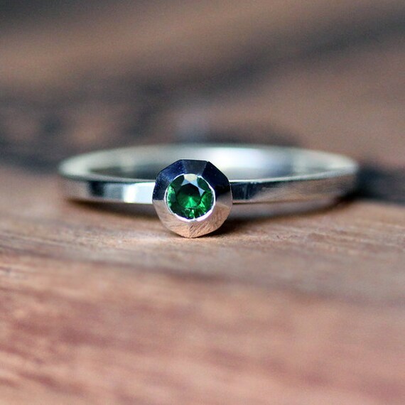 Tsavorite garnet ring - green garnet - gemstone ring - stack ring -recycled sterling silver - January birthstone - emerald like - size 7