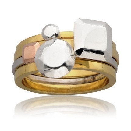 READY TO SHIP, Modern alternative engagement ring eco friendly sterling silver 14k yellow gold plated, size 8