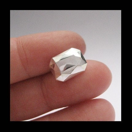 Emerald cut stud earrings - Faceted diamond like- recycled sterling silver - faceted metal - ready to ship - Modern Rock