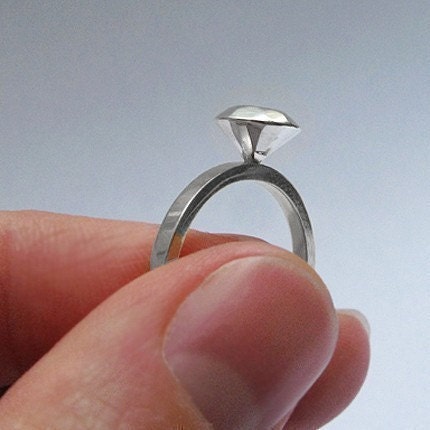 Modern diamond engagement ring - recycled sterling silver - Worn by Vanessa Hudgens - Original Modern Rock Ring in Silver