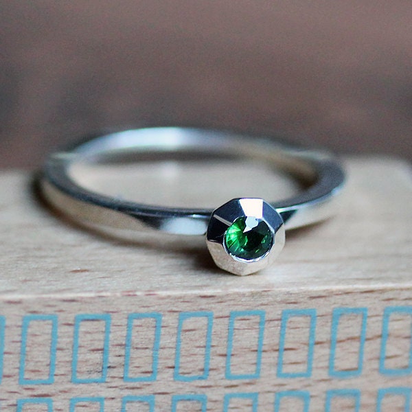 Tsavorite garnet ring - green garnet - gemstone ring - stack ring -recycled sterling silver - January birthstone - emerald like - size 7
