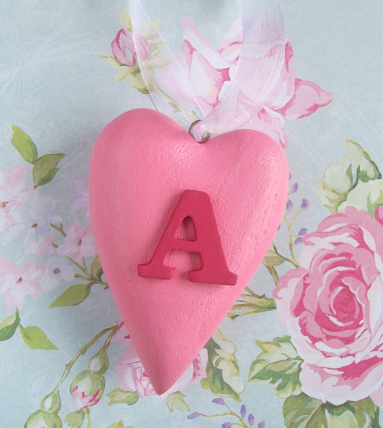 Custom intial / letter / monogram wood heart hand-painted gift