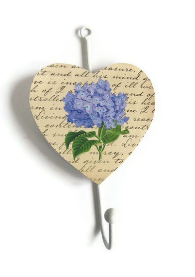 Home gift wall hook heart flower shabby cottage kitchen wood