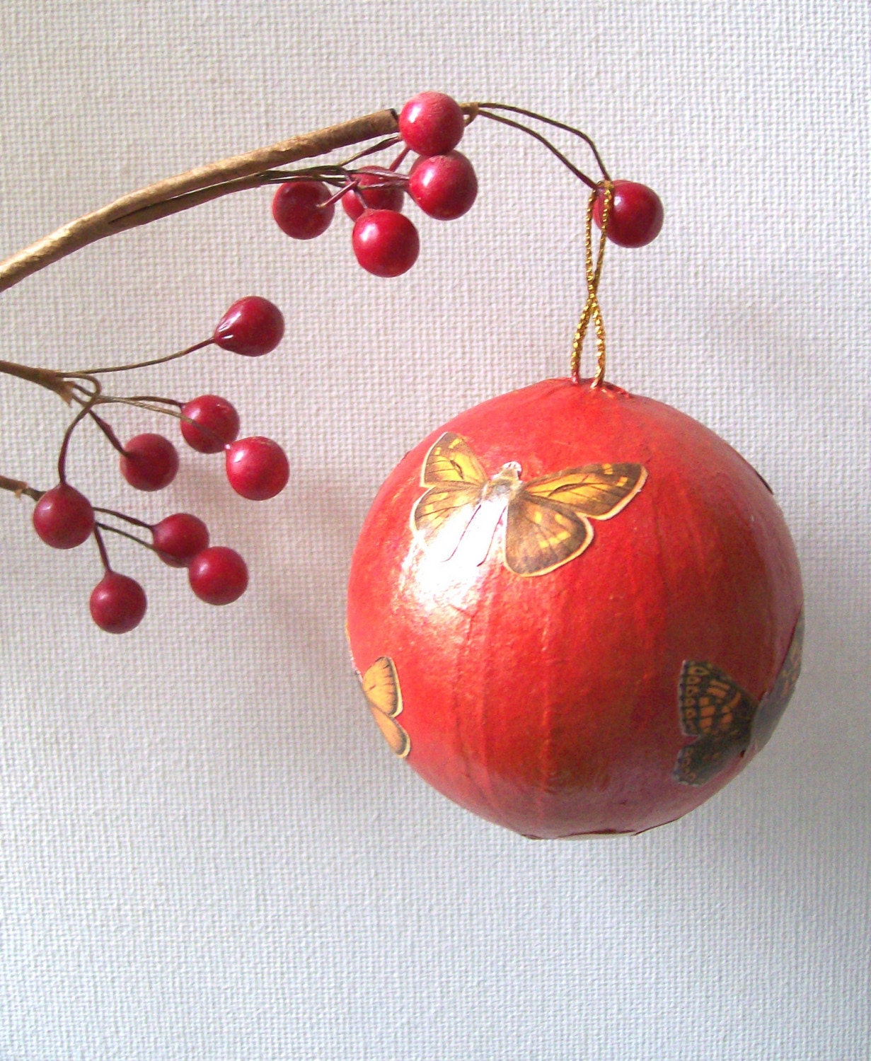 Gold Butterflies - Hand-Painted Original Christmas/Holiday Ornament