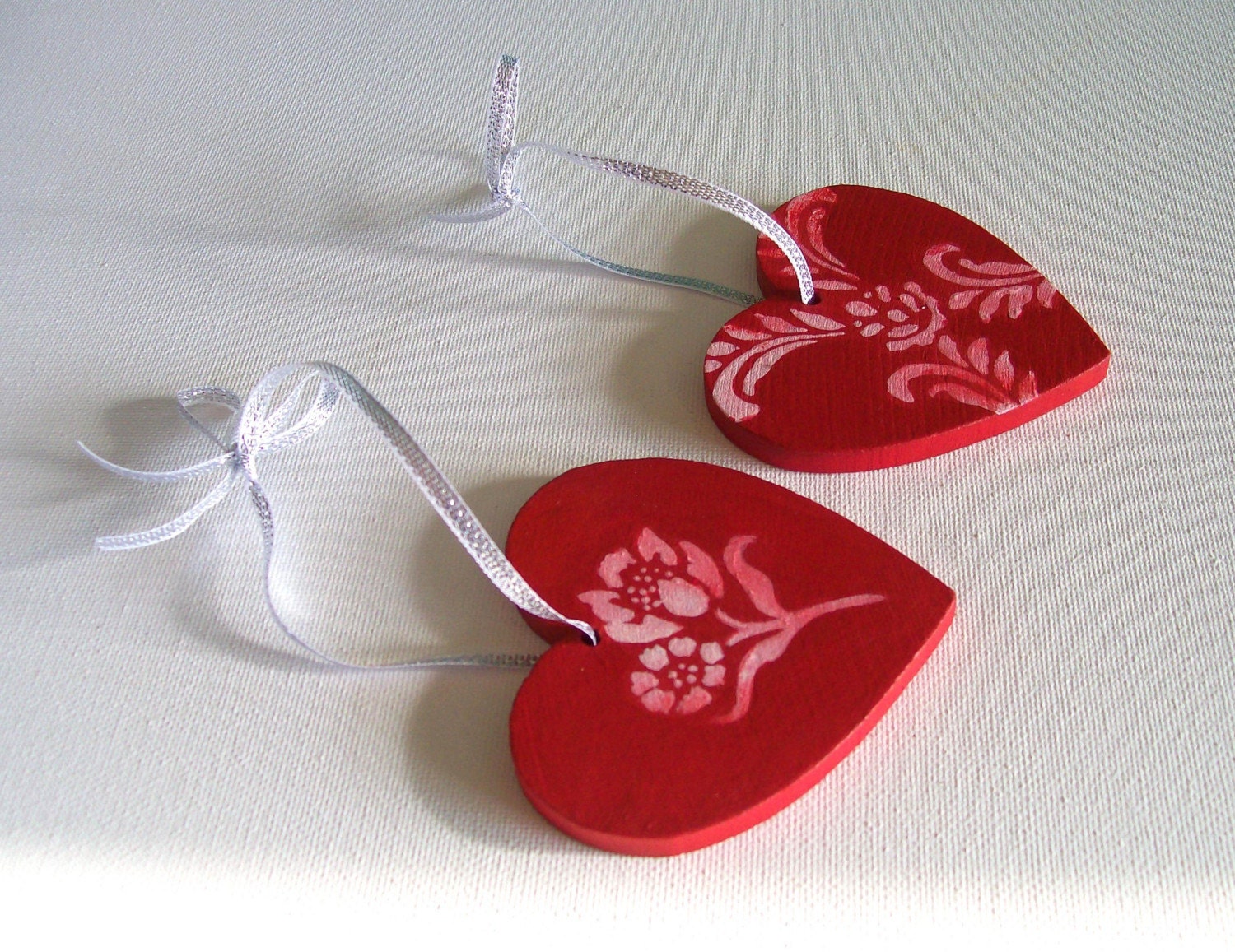Hand-Painted Heart Ornaments - Set of Two